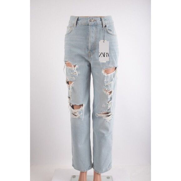 Zara Womens Jeans EU 38 US 6 Denim Relaxed boyfriend Distressed Light 6840/090 - Picture 1 of 7
